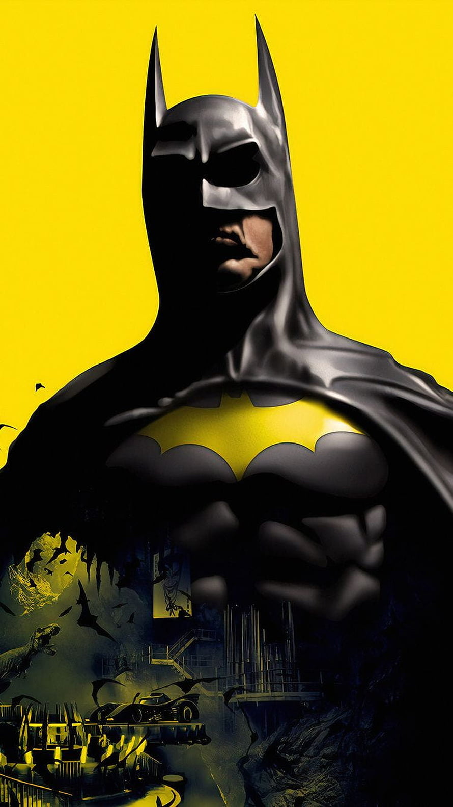Batman in Classic Black and Yellow Suit with Batmobile and Cave Setting, Yellow Batman Yellow Batman Backgrounds, batman aesthetic HD phone wallpaper
