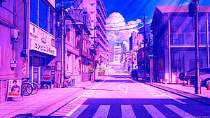 Vibrant Japanese Street Scene in Anime Style with City Pop Aesthetic HD wallpaper