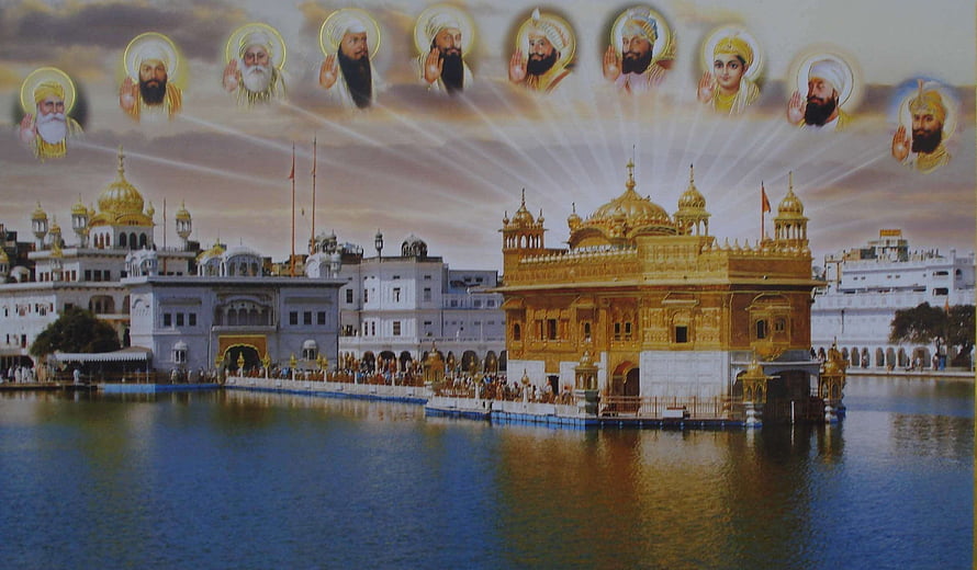 Golden Temple Amritsar with Portraits of the Ten Sikh Gurus HD wallpaper