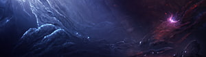 Mystical Dark Fantasy Landscape With Glowing Purple Nebula And Jagged Blue Mountains HD wallpaper