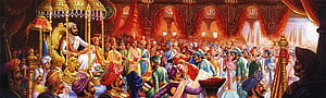 Vibrant Indian Royal Court Scene With King On Golden Throne And Colorful Courtiers HD wallpaper