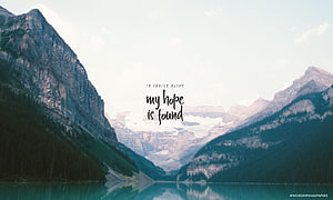Serene Mountain Lake with Inspirational Christian Quote and Glacial Valley View HD wallpaper