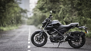 Black Yamaha MT-15 Motorcycle Parked on a Road HD wallpaper