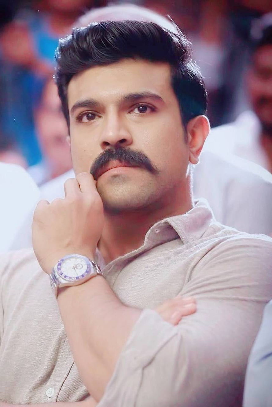 Ram Charan Portrait in Beige Shirt with Watch and Mustache HD phone wallpaper