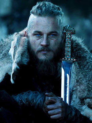 Ragnar Lothbrok Viking Warrior Portrait with Sword and Fur Cloak HD phone wallpaper