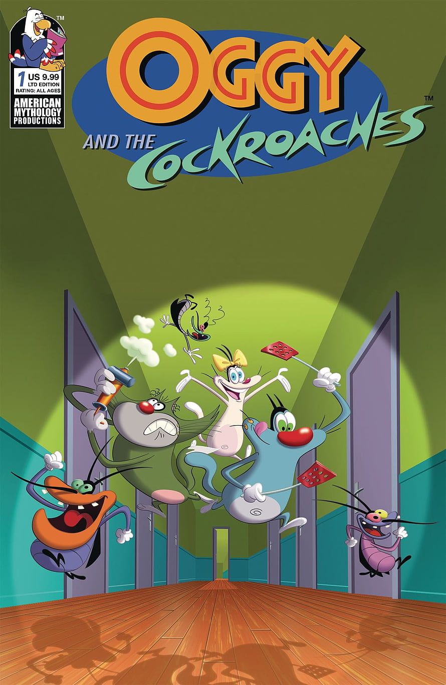 Oggy and the Cockroaches Comic Book Cover Featuring Cat and Insects in Hallway HD phone wallpaper