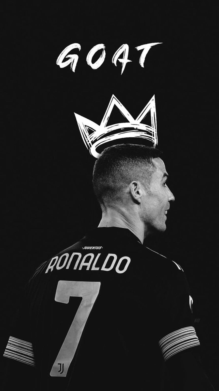 Cristiano Ronaldo Juventus GOAT Crown Black and White Portrait HD phone wallpaper