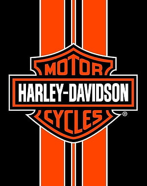 Harley-Davidson Motor Cycles Bar and Shield Logo on Black and Orange Striped Background HD phone wallpaper