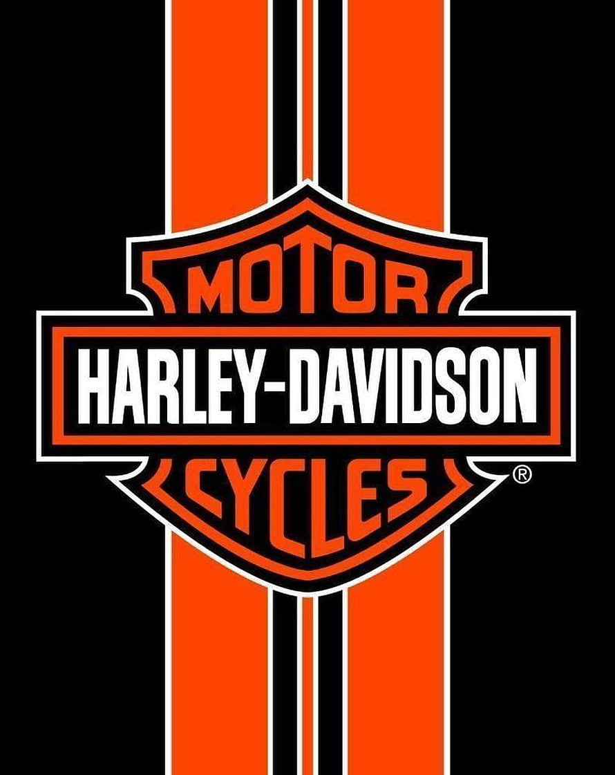 Harley-Davidson Motor Cycles Bar and Shield Logo on Black and Orange Striped Background HD phone wallpaper