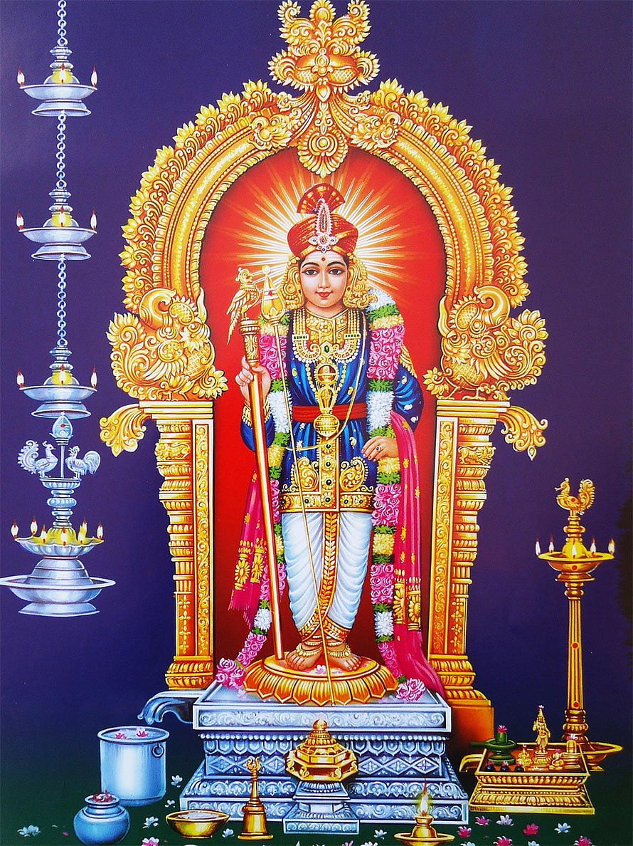Lord Hanuman Standing with Mace and Garuda Flag in Golden Archway, 43435 murugan, palani murugan HD phone wallpaper