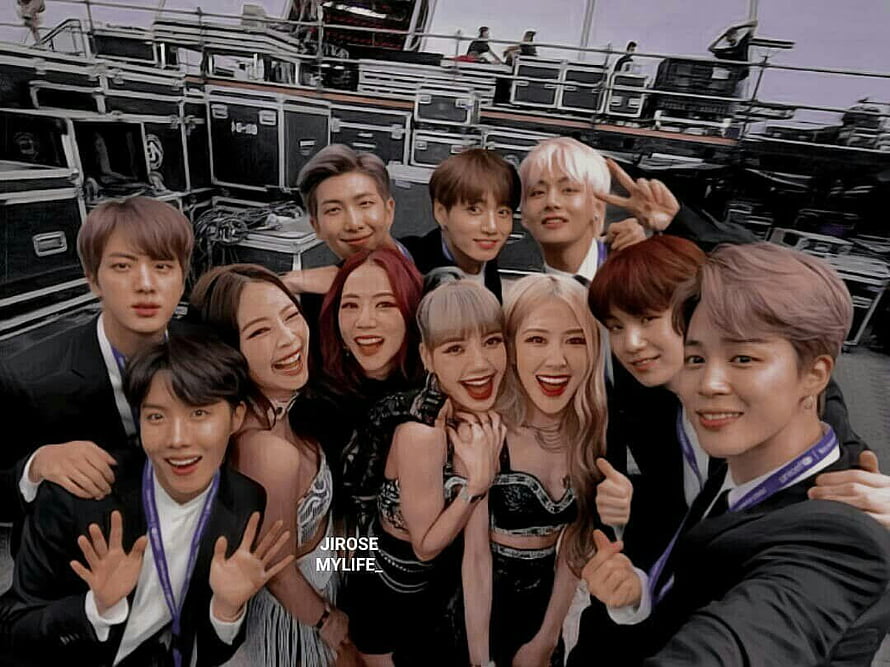 BTS and BLACKPINK Group Photo at Music Festival Stage HD wallpaper