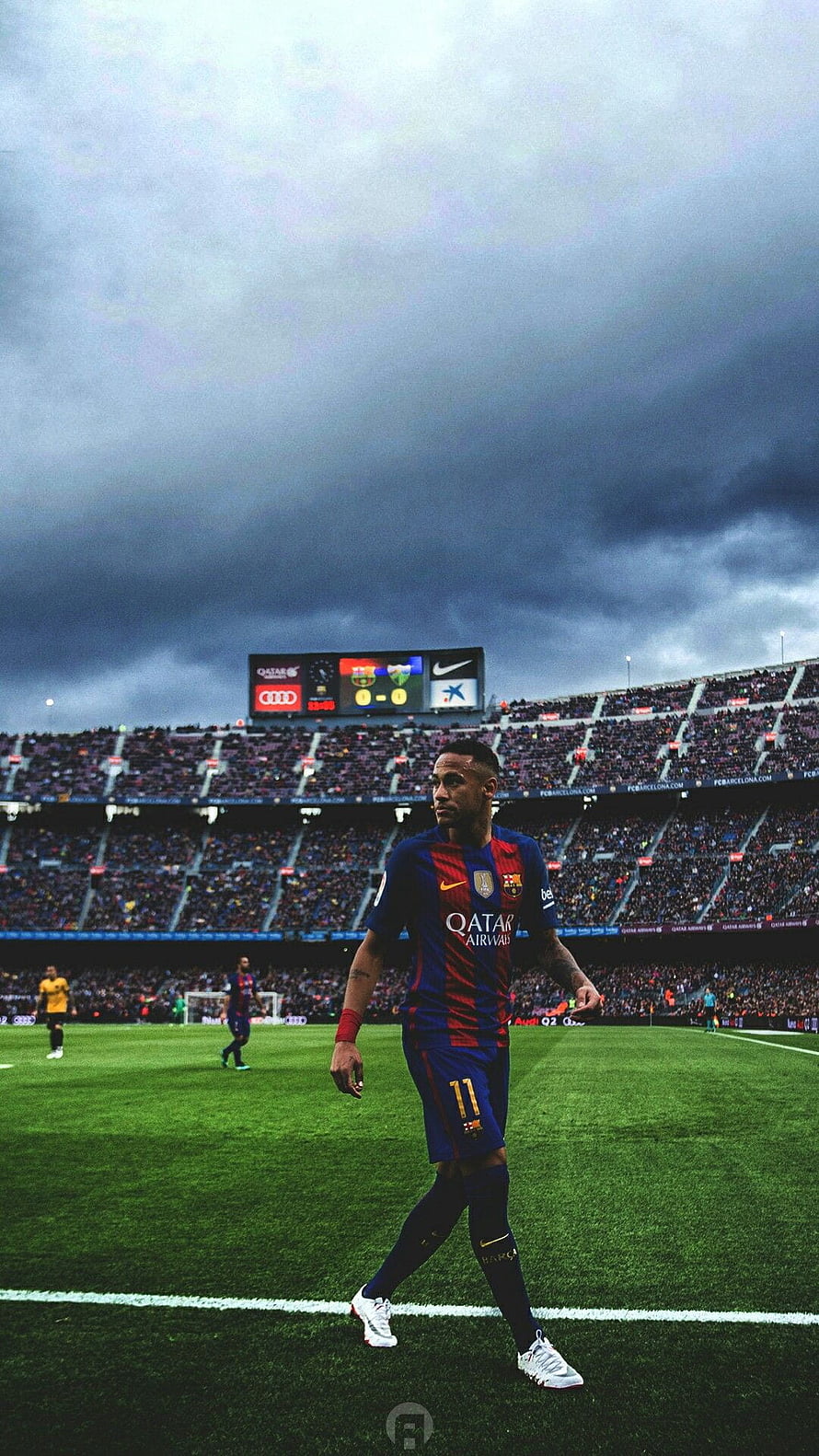 Neymar Jr Walking on the Pitch at Camp Nou in Barcelona Home Kit HD phone wallpaper