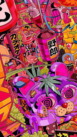 Psychedelic Cyberpunk Cityscape with Neon Purple and Pink Hues HD phone wallpaper