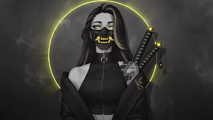 Dark Fantasy Samurai Woman Wearing Oni Mask With Dual Katanas, Samurai Girl With Oni Mask, samurai demon HD wallpaper