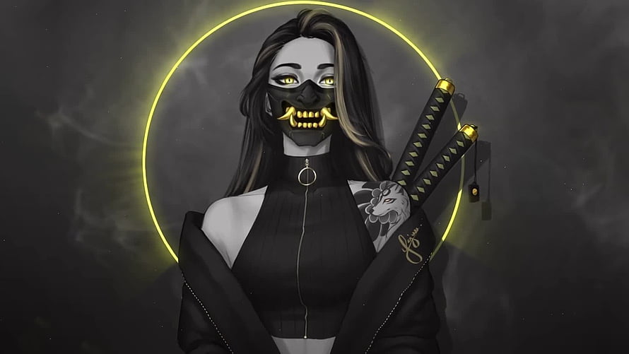 Dark Fantasy Samurai Woman Wearing Oni Mask With Dual Katanas, Samurai Girl With Oni Mask, samurai demon HD wallpaper
