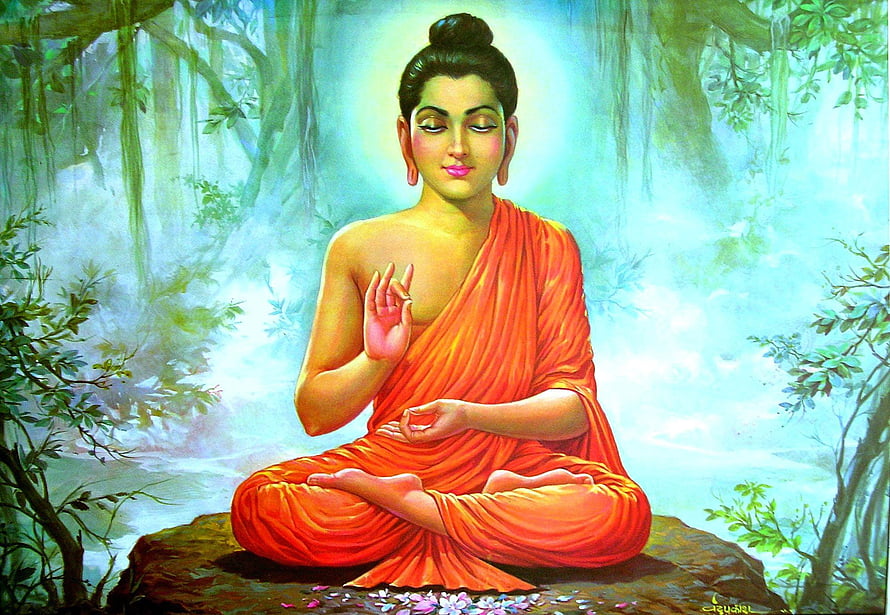 Serenity of Buddha: A Peaceful Meditation in the Forest HD wallpaper