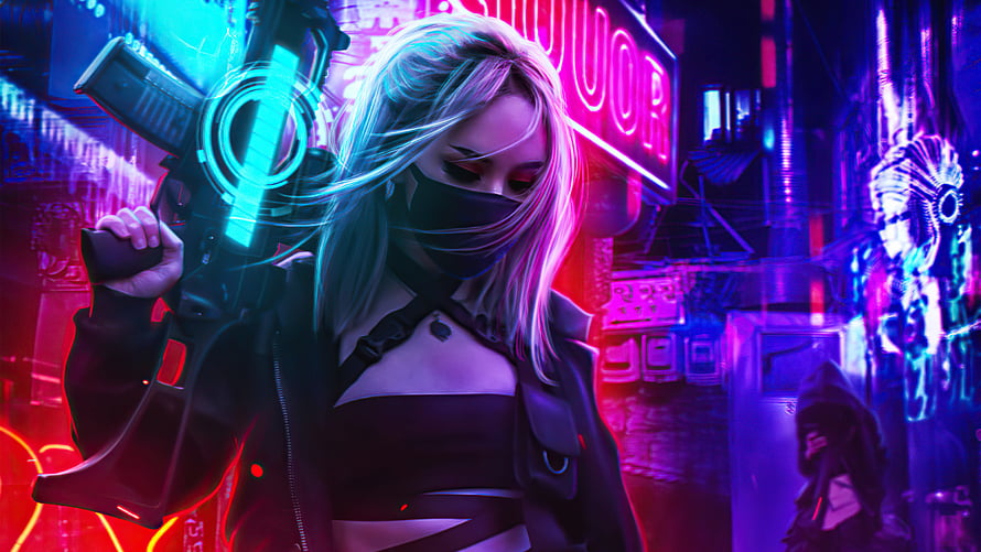 Cyberpunk Woman With Futuristic Rifle In Neon-Lit City Street, Cyberpunk Girl In Neon Mode , Artist, Backgrounds, and, neon girl HD wallpaper