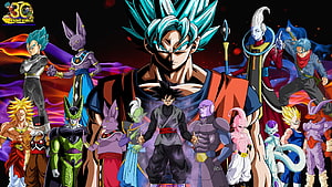 Dragon Ball Super Anime Group Art Featuring Goku, Vegeta, and Gods of Destruction HD wallpaper
