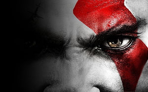 God of War Kratos Intense Close-Up Portrait With Red Face Paint HD wallpaper