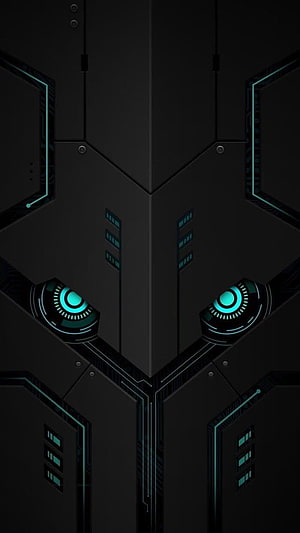 Dark Futuristic Sci-Fi Armor with Glowing Cyan Eyes and Circuit Details HD phone wallpaper