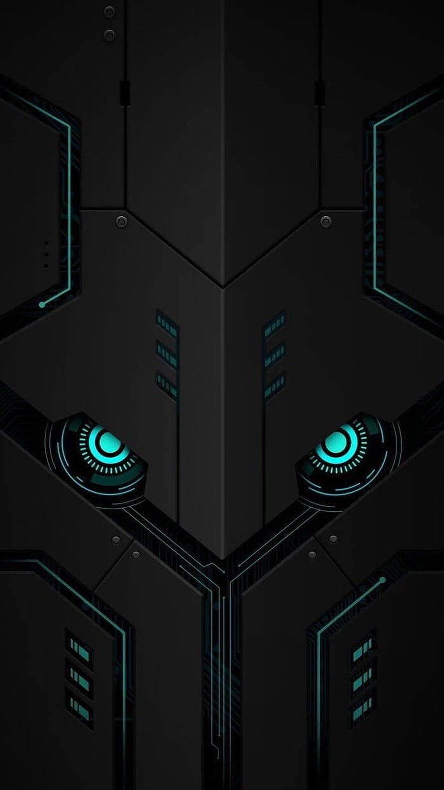 Dark Futuristic Sci-Fi Armor with Glowing Cyan Eyes and Circuit Details HD phone wallpaper