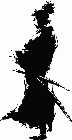 Miyamoto Musashi Silhouette Illustration in Traditional Japanese Attire HD phone wallpaper