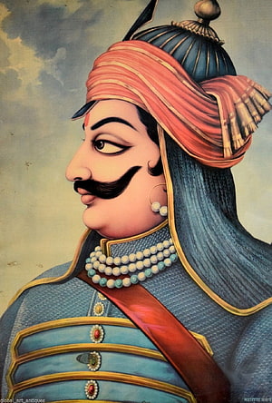 Maharana Pratap Portrait in Traditional Rajput Attire with Turban and Ornate Armor HD phone wallpaper