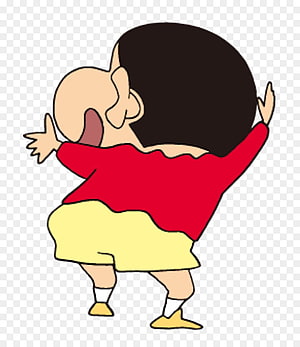 Crayon Shin-chan Character in Red Shirt and Yellow Shorts with Arms Raised HD phone wallpaper