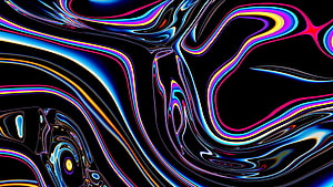 Vibrant Liquid Metal Abstract Art with Neon Flowing Lines on Black Background HD wallpaper