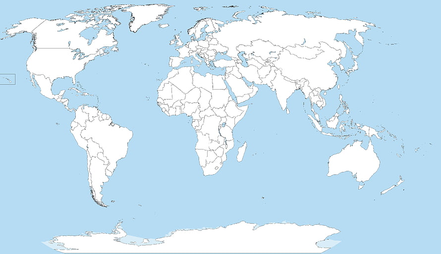 Blank Political World Map with Country Borders and Blue Oceans HD wallpaper