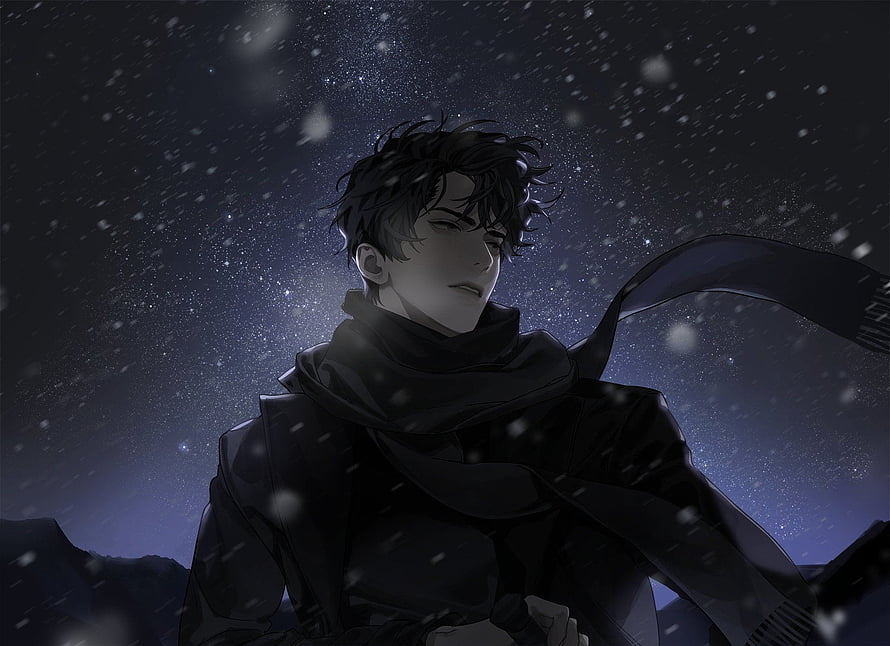 Kim Dokja from Omniscient Reader's Viewpoint in a Snowy Night Scene HD wallpaper