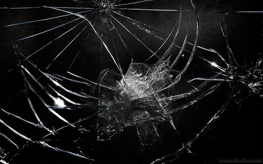 Shattered Glass Texture with Radiating Fracture Lines on Black Background HD wallpaper