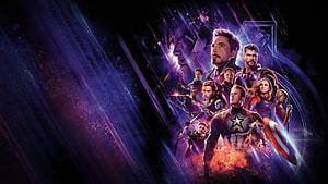 Avengers Endgame Official Poster Featuring The Avengers Team And Thanos In Purple And Blue HD wallpaper
