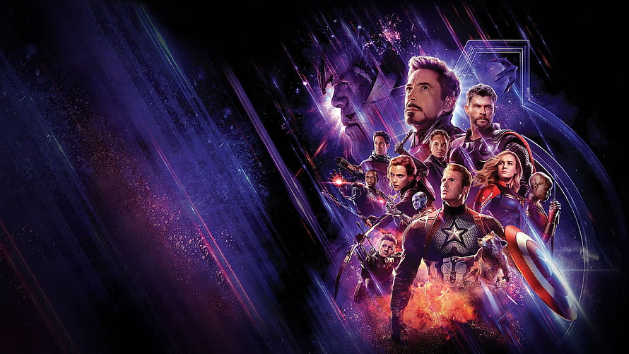 Avengers Endgame Official Poster Featuring The Avengers Team And Thanos In Purple And Blue HD wallpaper