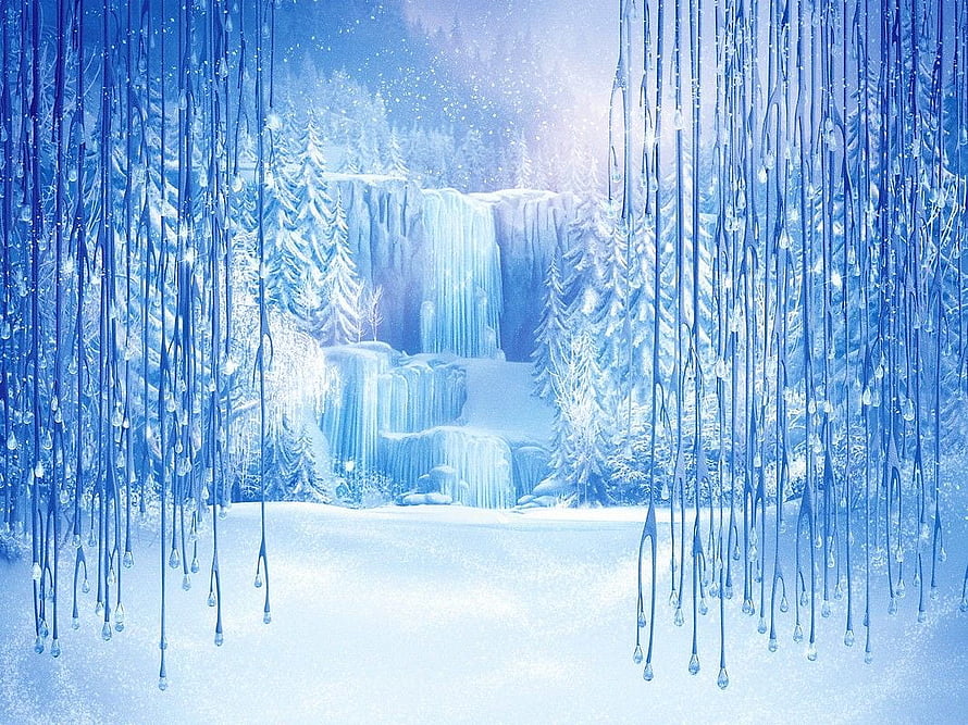 Frozen Winter Waterfall with Icicles and Snowy Pine Forest HD wallpaper