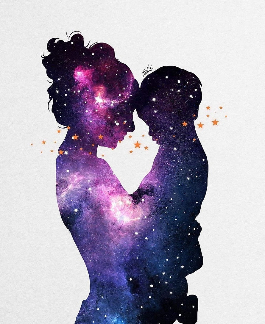 Cosmic Couple Silhouette With Galaxy And Stars HD phone wallpaper