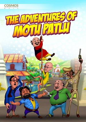 The Adventures of Motu Patlu animated series poster featuring main characters in a colorful village setting HD phone wallpaper