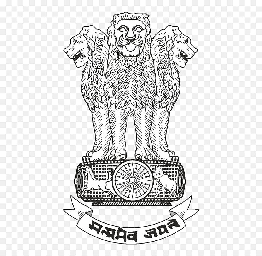 National Emblem of India Line Art Illustration With Ashoka Pillar Lions and Dharma Chakra HD wallpaper