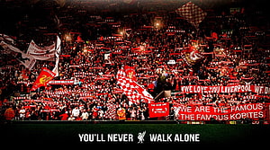 Liverpool FC Fans Chanting You'll Never Walk Alone in the Stadium HD wallpaper