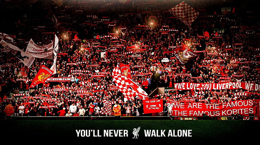 Liverpool FC Fans Chanting You'll Never Walk Alone in the Stadium HD wallpaper