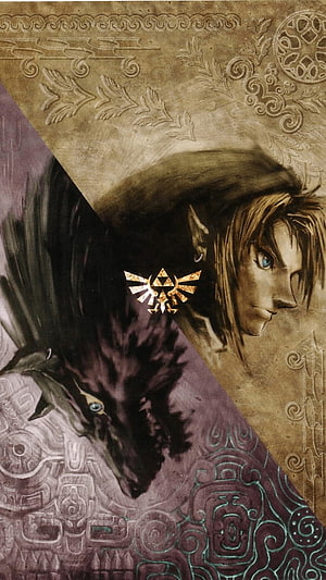 Zelda Twilight Princess Artwork Featuring Link and Midna with the Triforce Emblem HD phone wallpaper