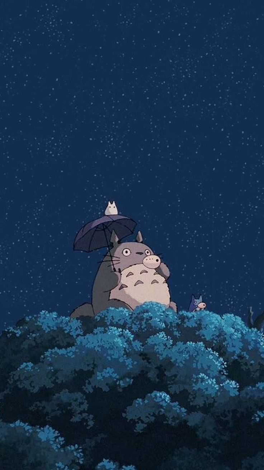 Totoro and Friends Under a Starry Night Sky in Studio Ghibli Animation HD phone wallpaper