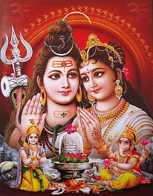 Lord Shiva and Goddess Parvati with Ganesha and Kartikeya Hindu Deity Art HD phone wallpaper