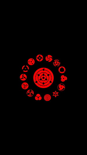 Naruto Uchiha Clan Sharingan and Mangekyo Symbols Minimal Red Design HD phone wallpaper