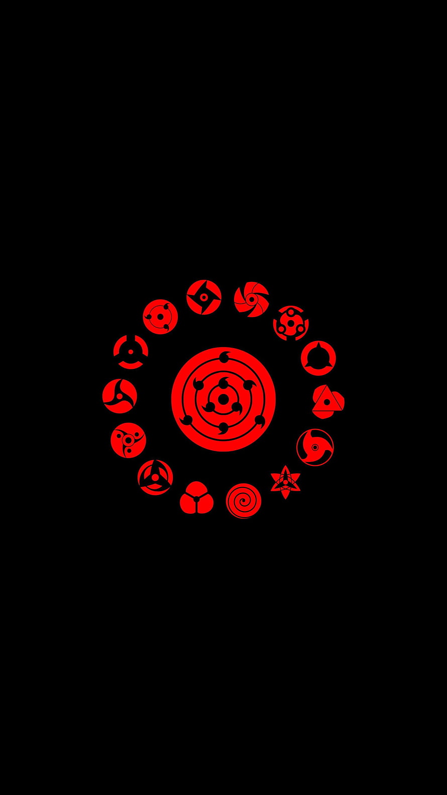 Naruto Uchiha Clan Sharingan and Mangekyo Symbols Minimal Red Design HD phone wallpaper
