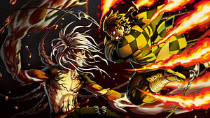Tanjiro Kamado vs Akaza Demon Slayer Anime Battle Wallpaper HD wallpaper