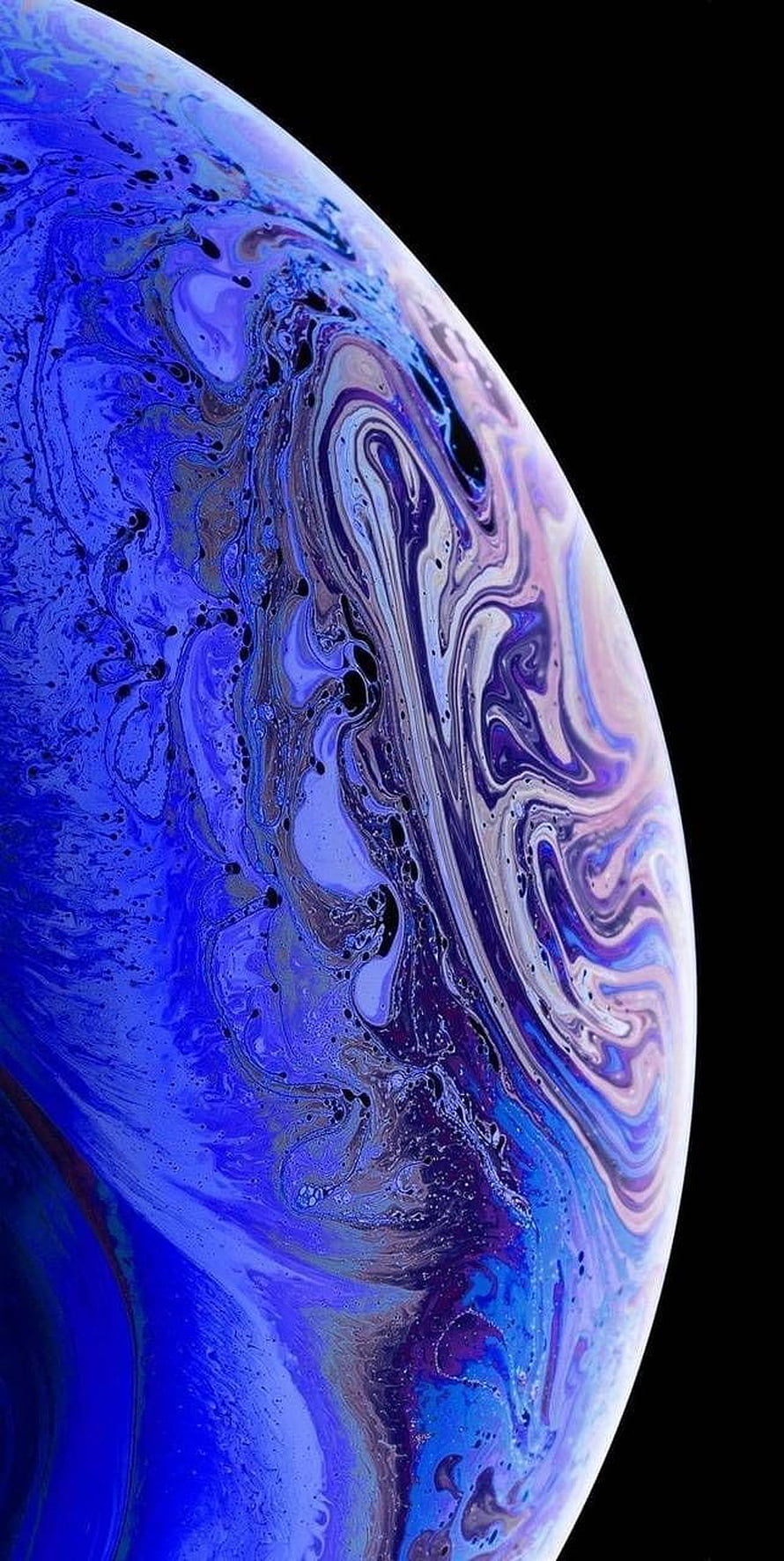 Abstract Fluid Art Sphere with Swirling Blue and Purple Marbled Patterns on Black Background HD phone wallpaper