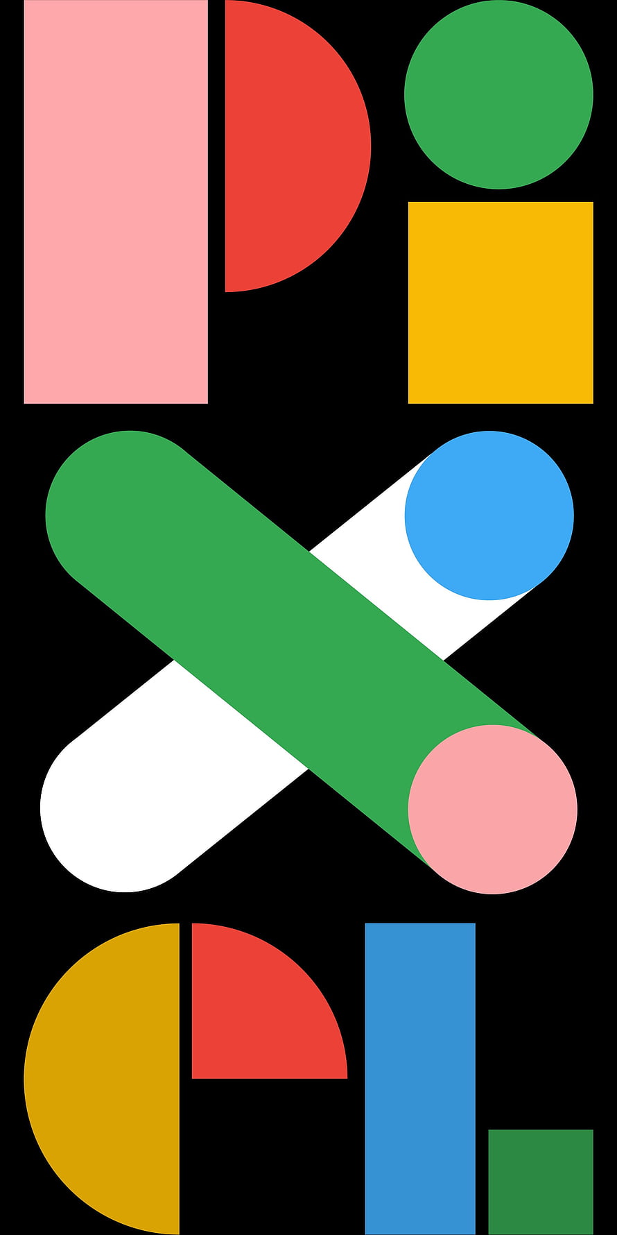 Abstract Geometric Shapes on Black Background with Colorful Circles, Rectangles, and Capsules HD phone wallpaper