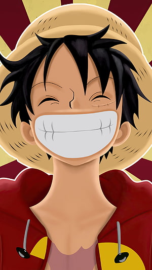 Monkey D Luffy Smiling Portrait in Straw Hat and Red Hoodie HD phone wallpaper