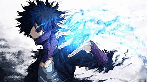Dabi from My Hero Academia channeling blue flames in a dramatic anime illustration HD wallpaper